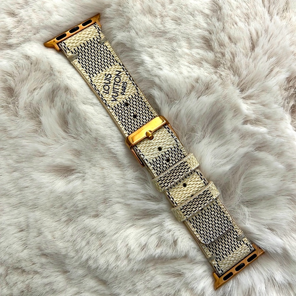 🤍 LV DAMIER AZUR repurposed Apple Watch Band Rose Gold fits ALL Series 38-40mm